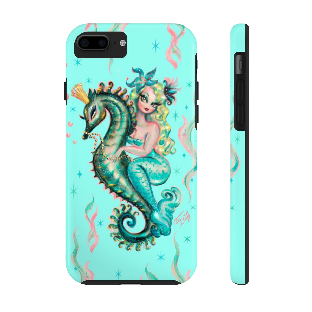 Blue Mermaid Riding a Seahorse Prince • Phone Case