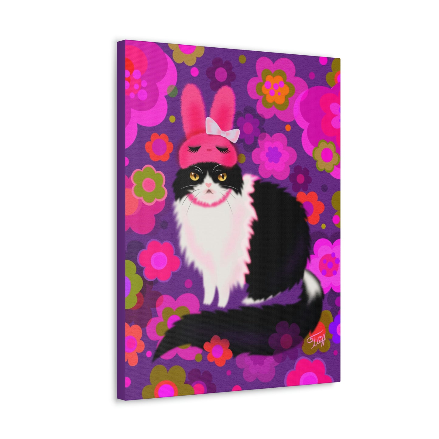 Bunny Cat with Flowers• Canvas Gallery Wrap