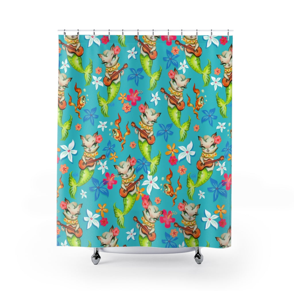 Merkitten with Ukelele • Shower Curtain