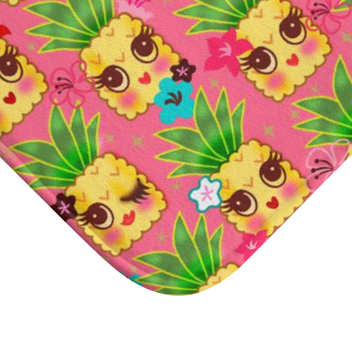 Happy Kawaii Cute Pineapples on Pink • Bath Mat