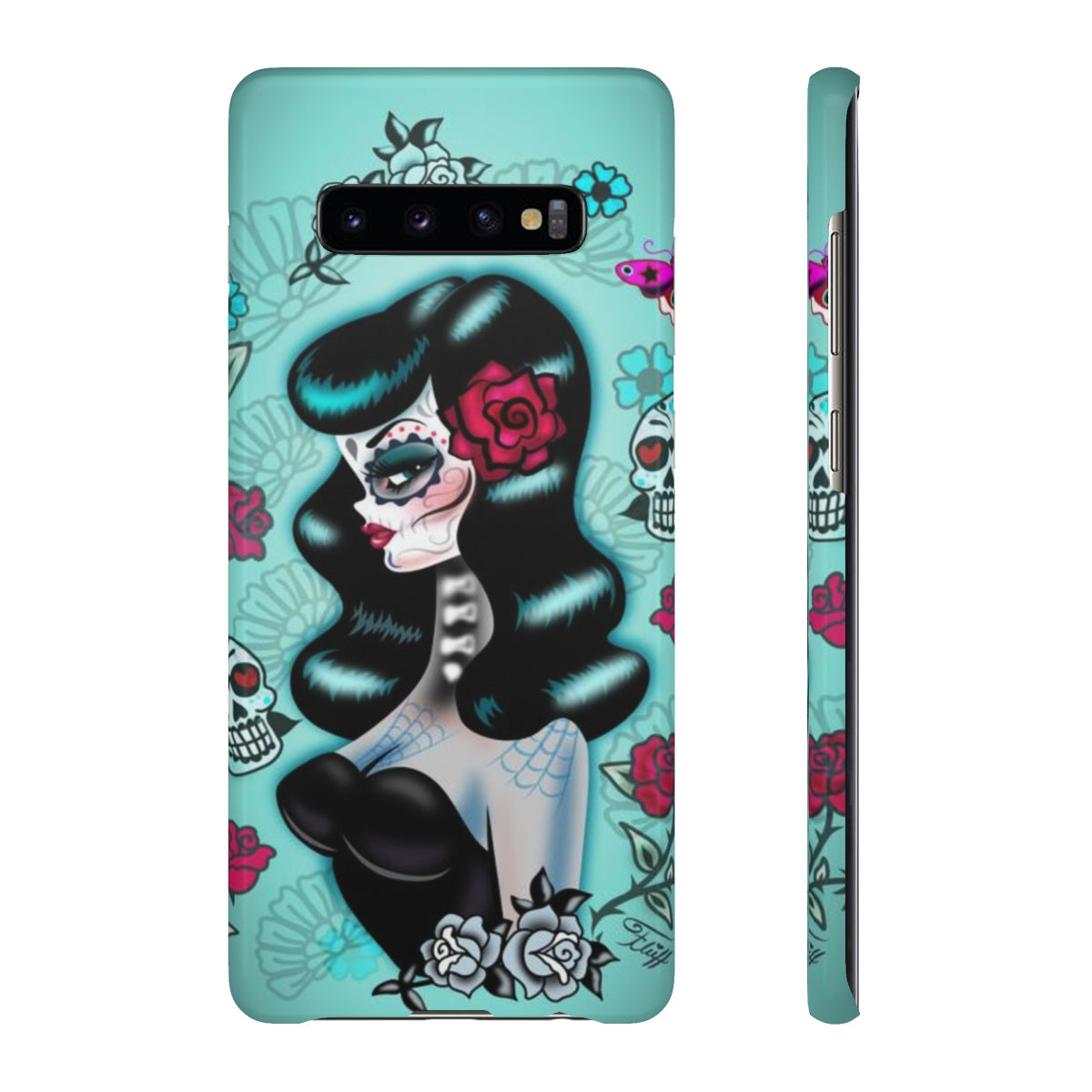 Raven Haired Day of the Dead Sugar Skull Pinup • Samsung Galaxy Phone Case