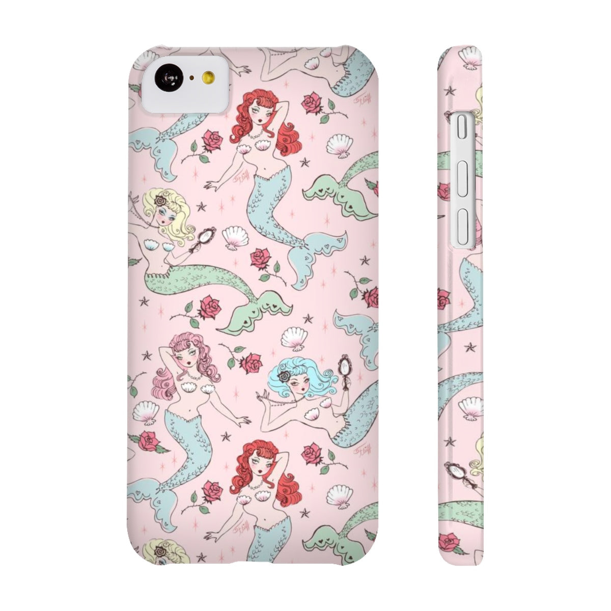 Mermaids and Roses on Pink • Slim Phone Case
