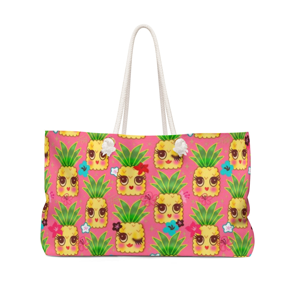 Happy Kawaii Cute Pineapples on Pink • Weekender Bag