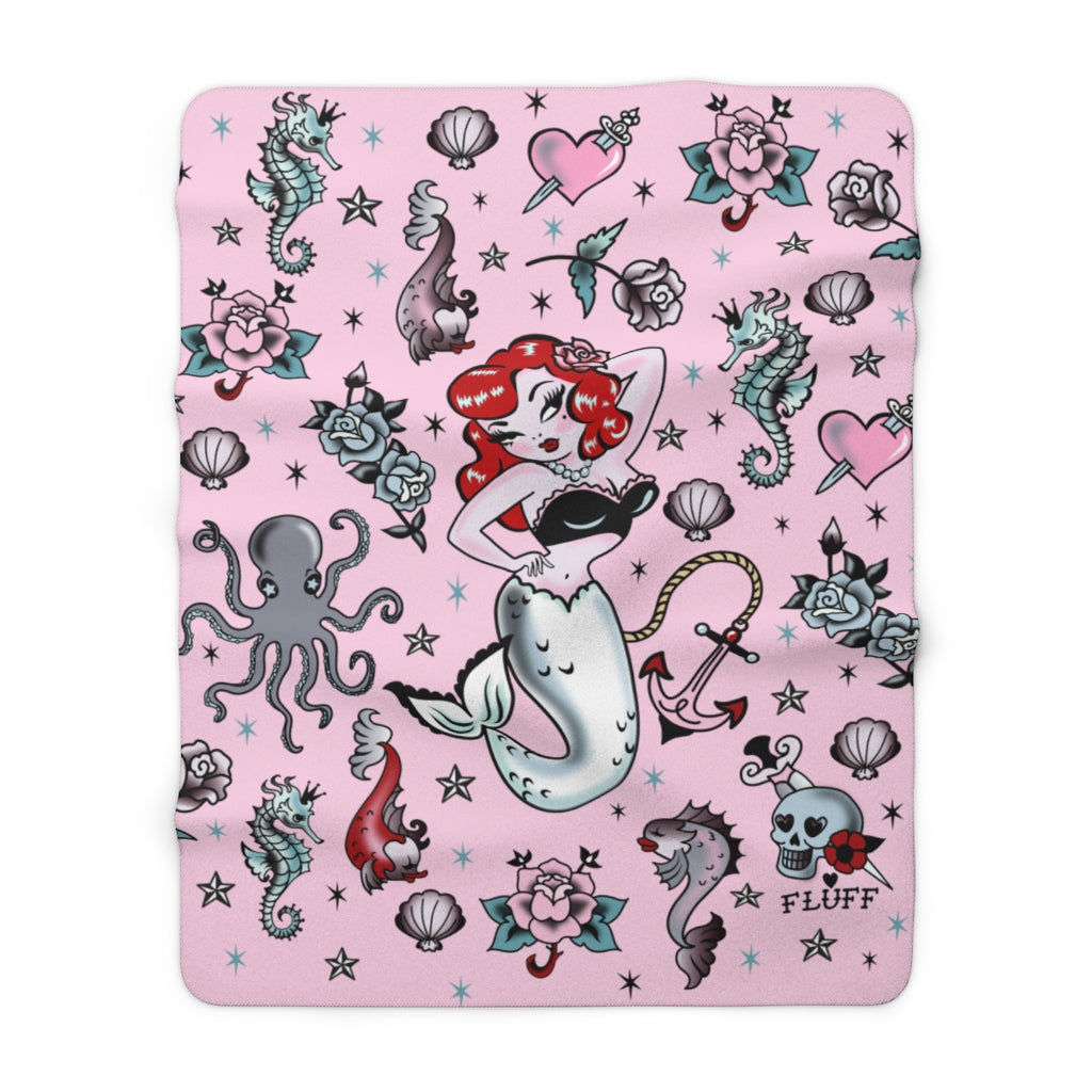 Molly Mermaid on Pink • Sherpa Fleece Blanket