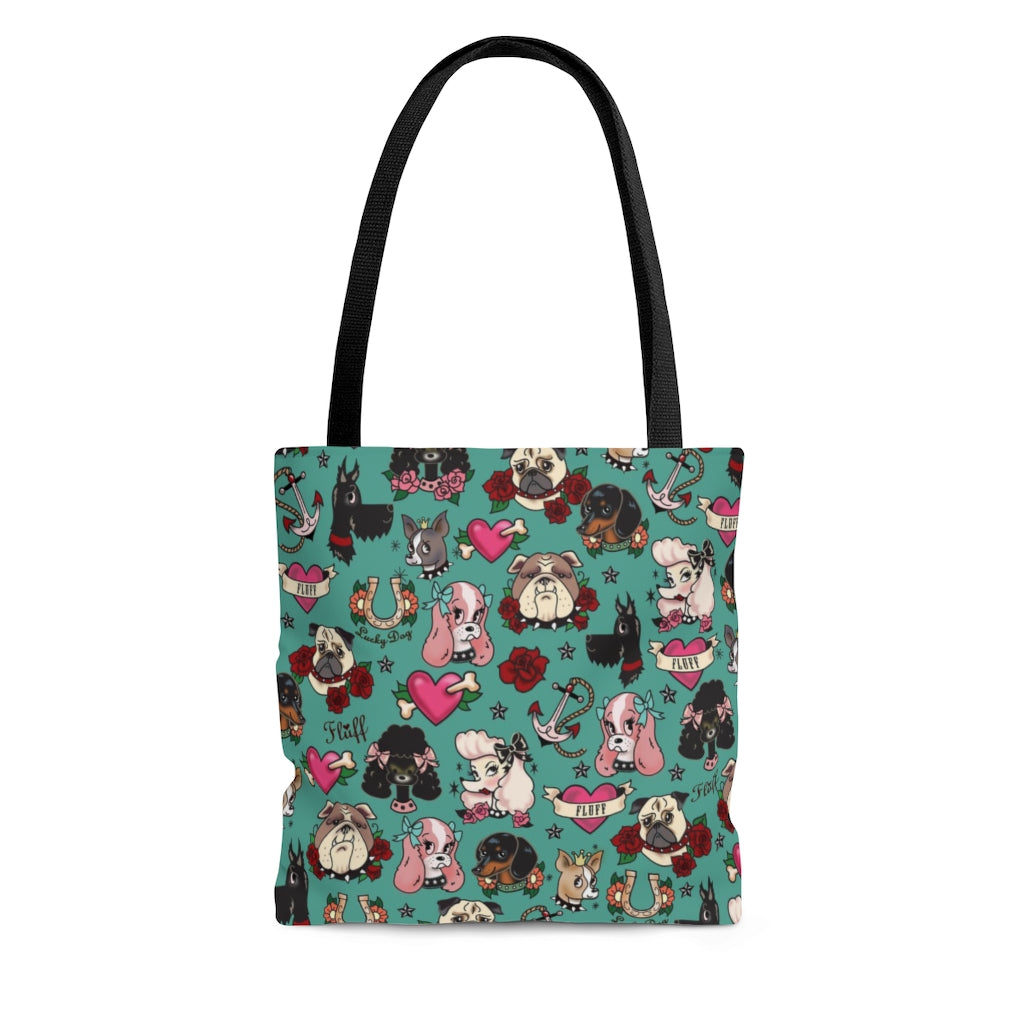 Tattoo Pooch on Teal • Tote Bag