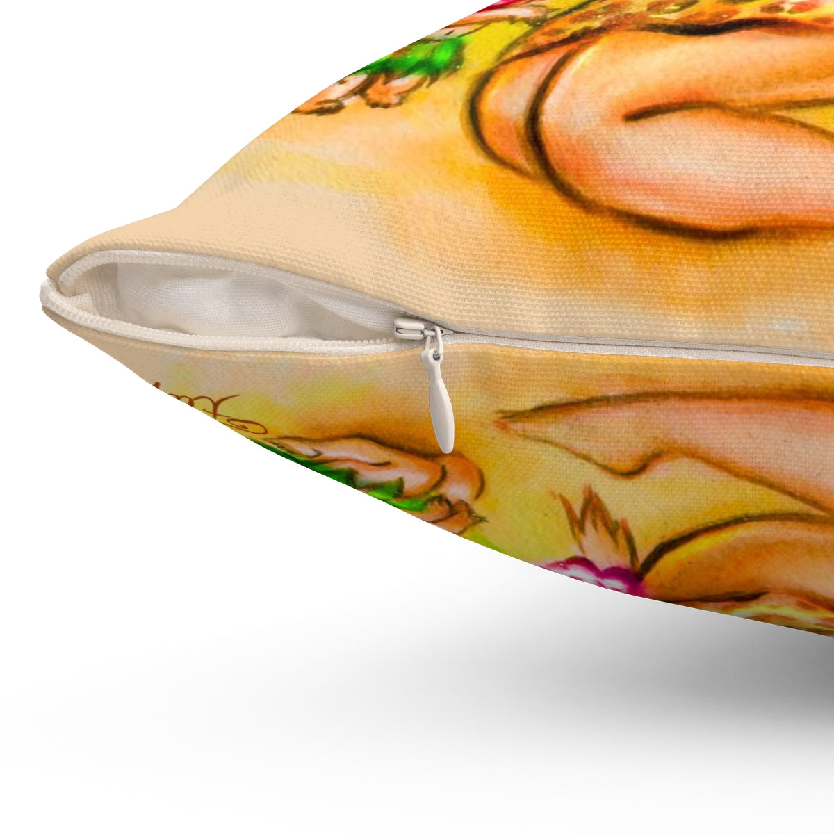 Pineapple Island Girl with Tikis • Square Pillow