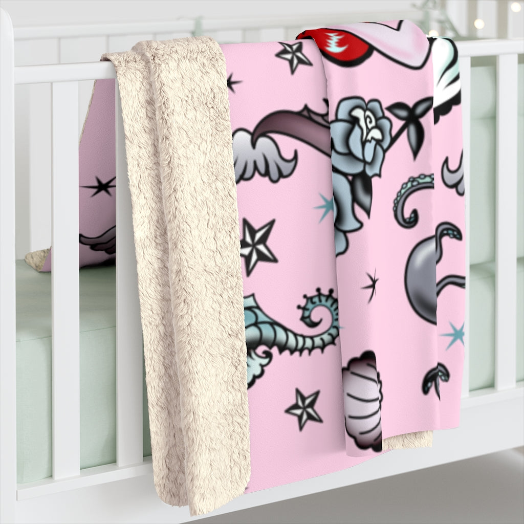 Molly Mermaid on Pink • Sherpa Fleece Blanket