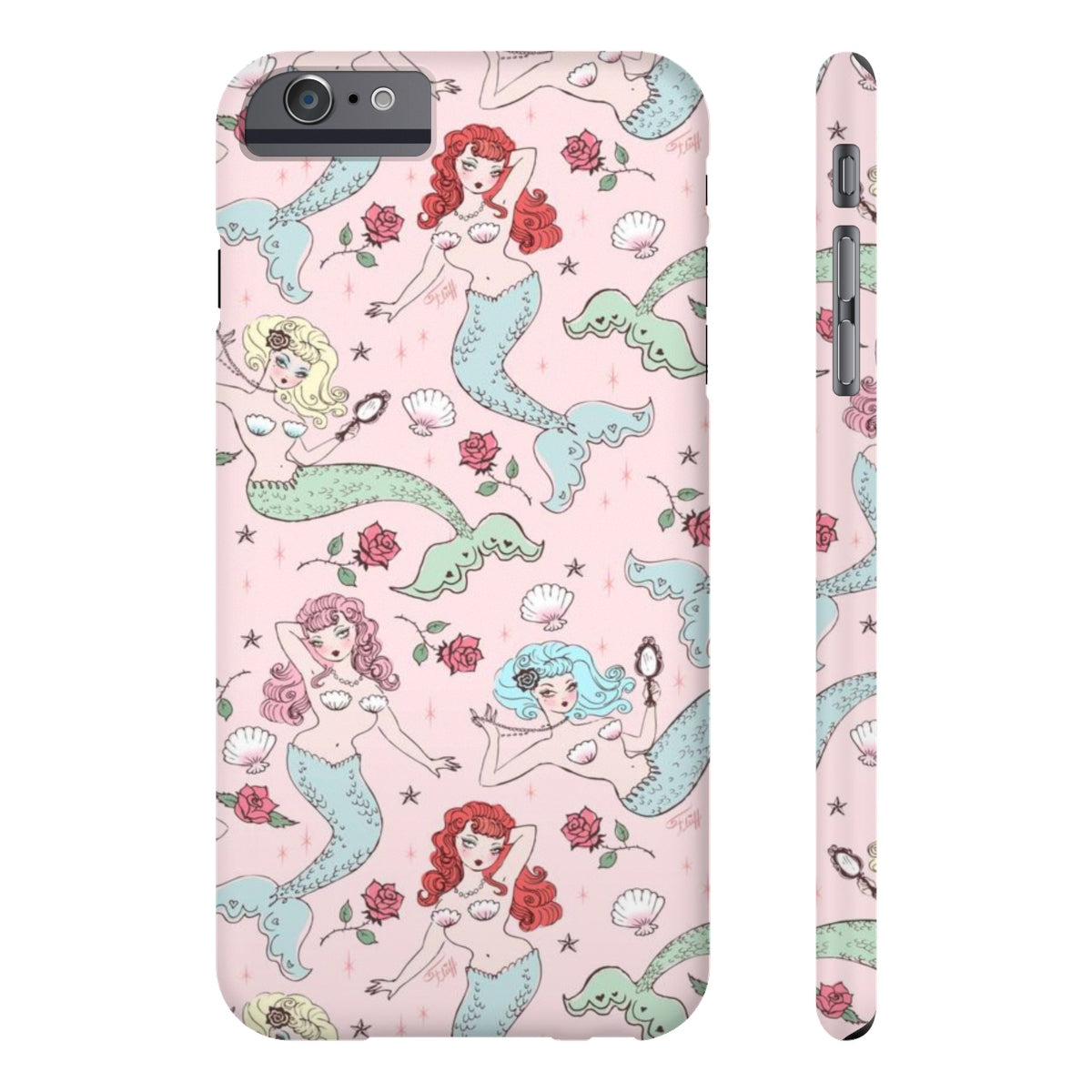 Mermaids and Roses on Pink • Slim Phone Case
