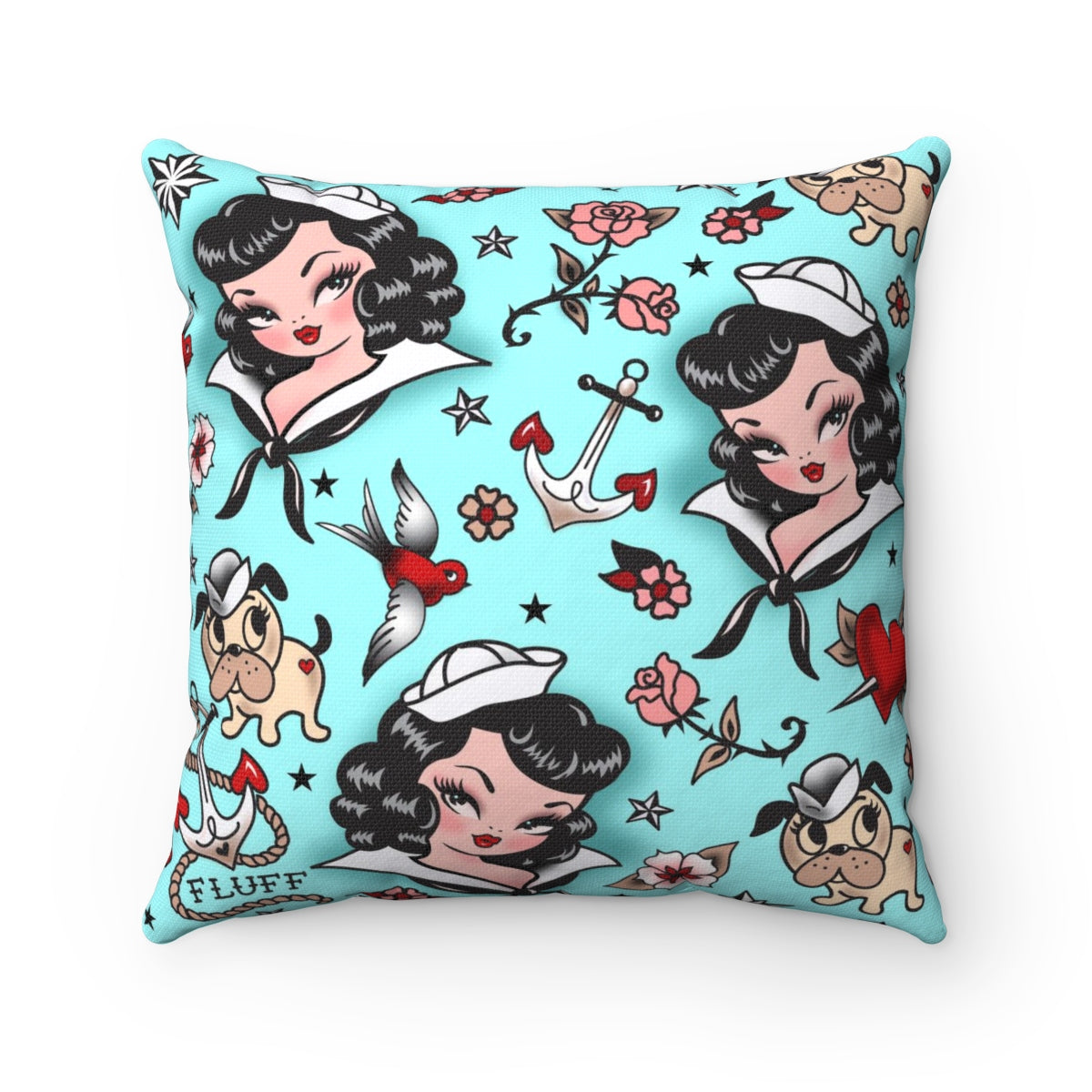 Suzy Sailor Girl on Light Blue • Square Pillow