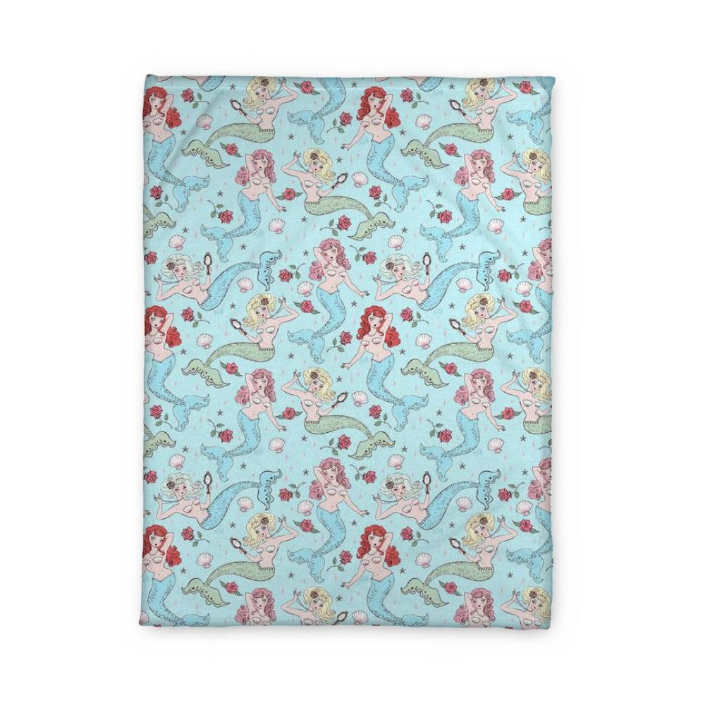 Mermaids and Roses on Aqua • Fleece Blanket
