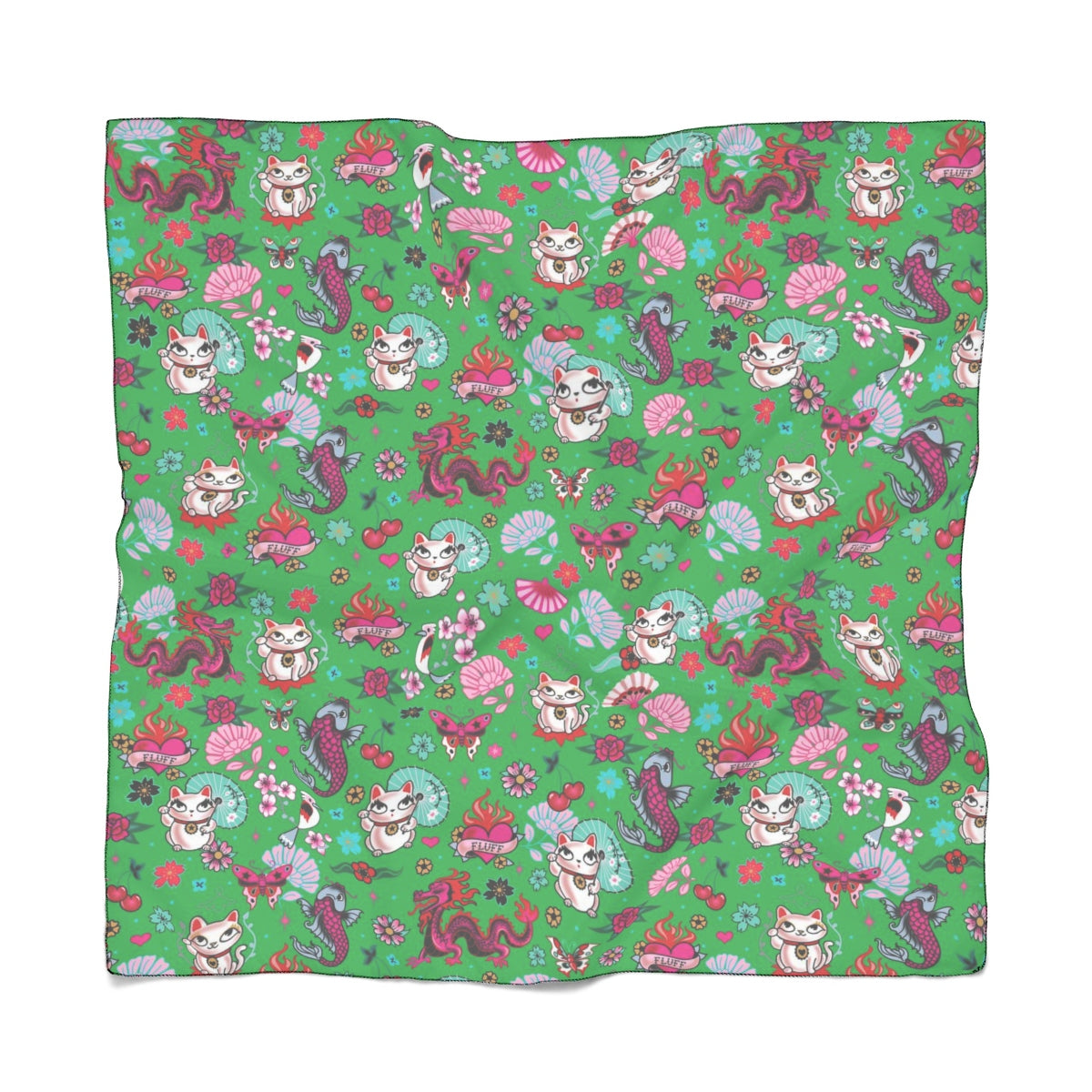 Lucky Cat on Green • Chiffon Scarf