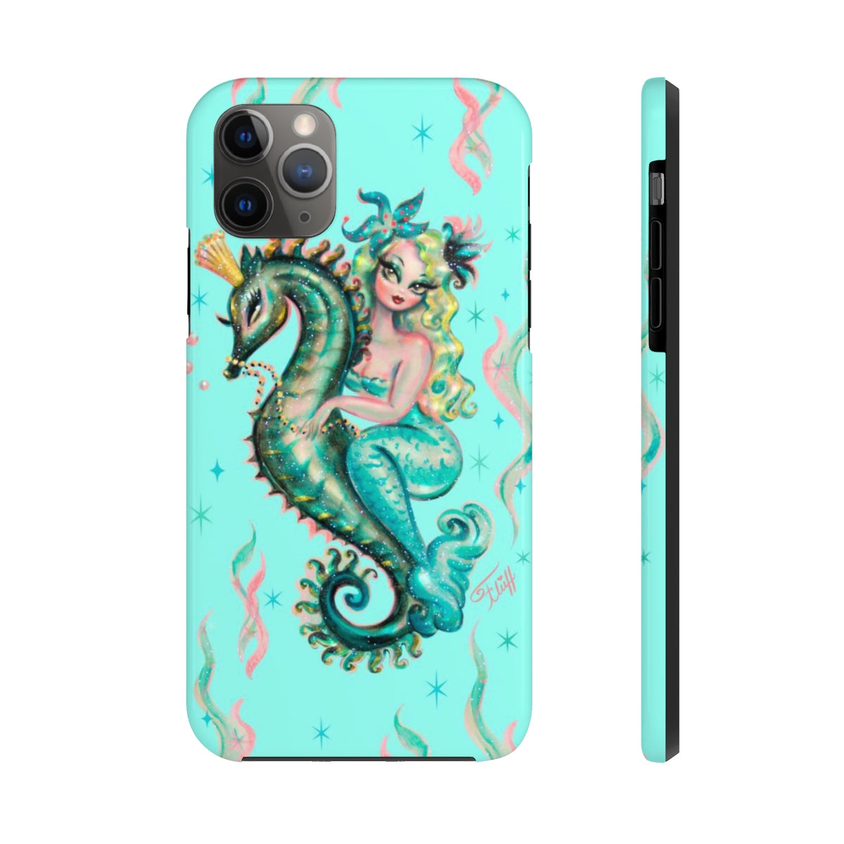 Blue Mermaid Riding a Seahorse Prince • Phone Case