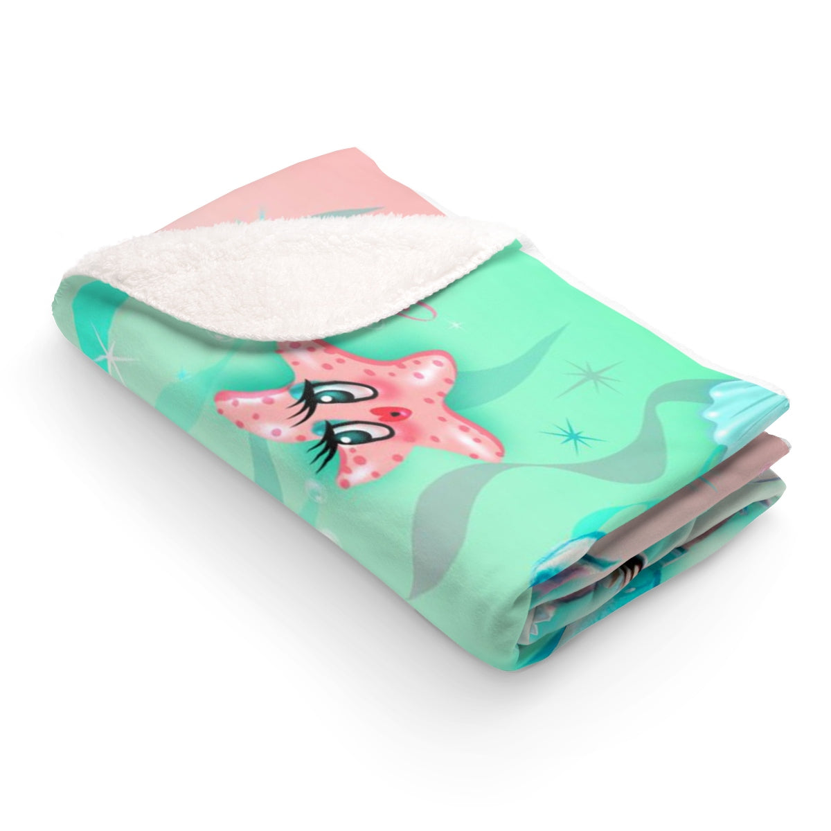 Merkitten with Lei and Starfish • Sherpa Fleece Blanket