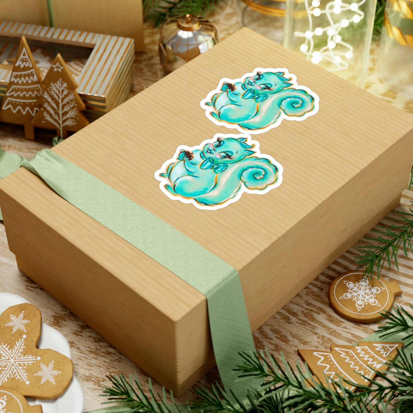 Cute Teal Squirrel • Kiss-Cut Vinyl Decals Set