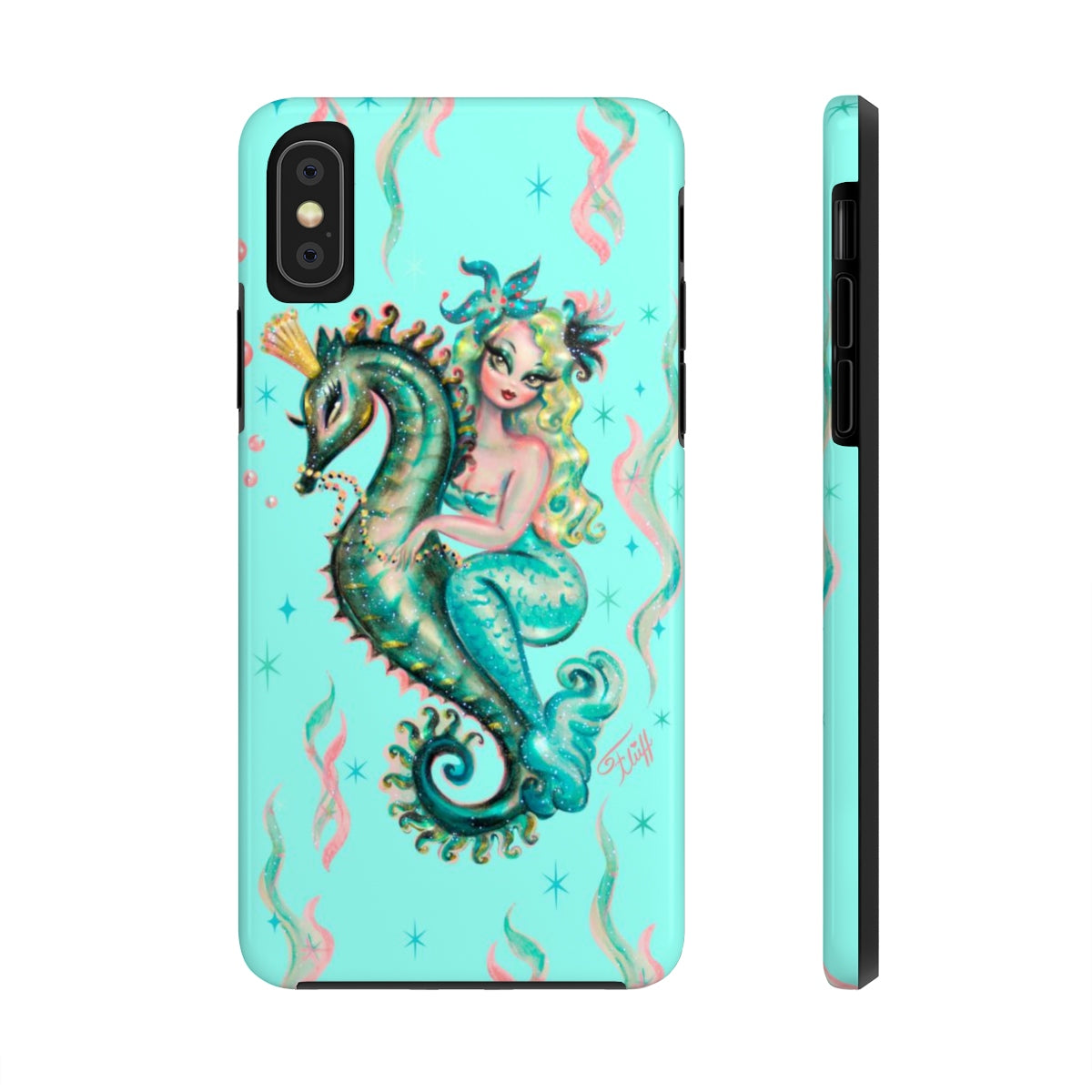 Blue Mermaid Riding a Seahorse Prince • Phone Case