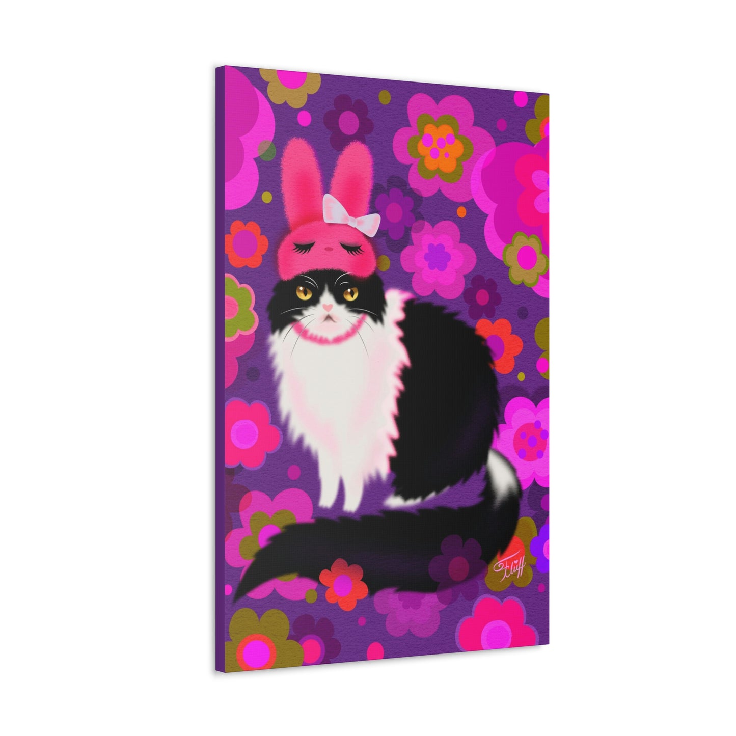 Bunny Cat with Flowers• Canvas Gallery Wrap