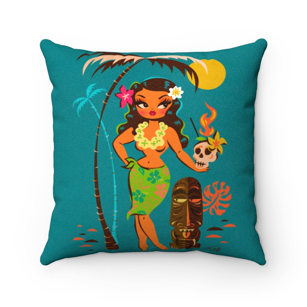 Tiki Temptress • With Skull Mug • Faux Suede Pillow