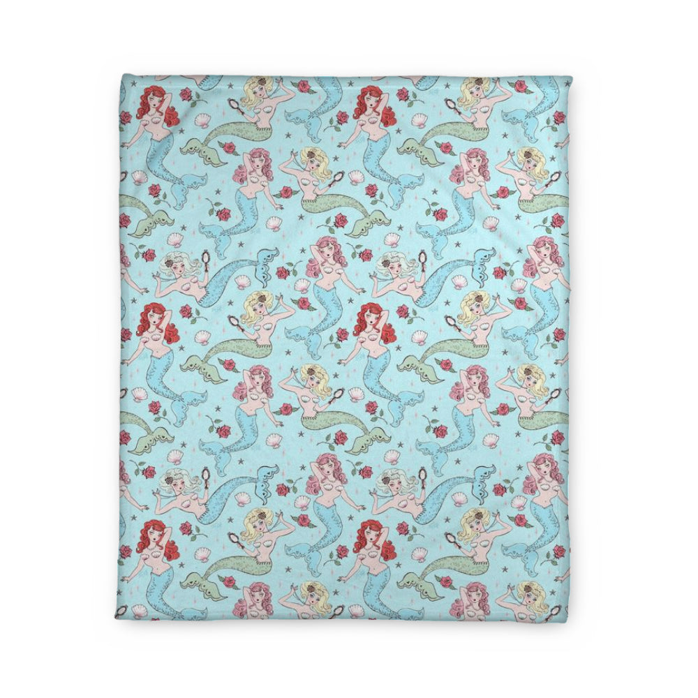 Mermaids and Roses on Aqua • Fleece Blanket