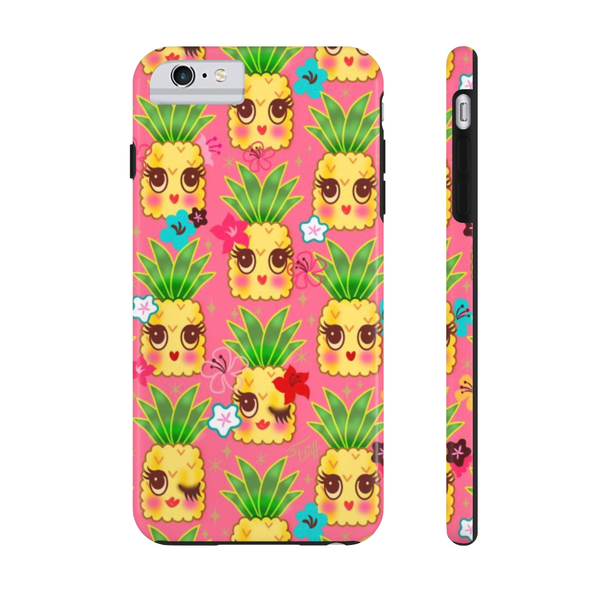Happy Kawaii Cute Pineapples on Pink • Phone Case