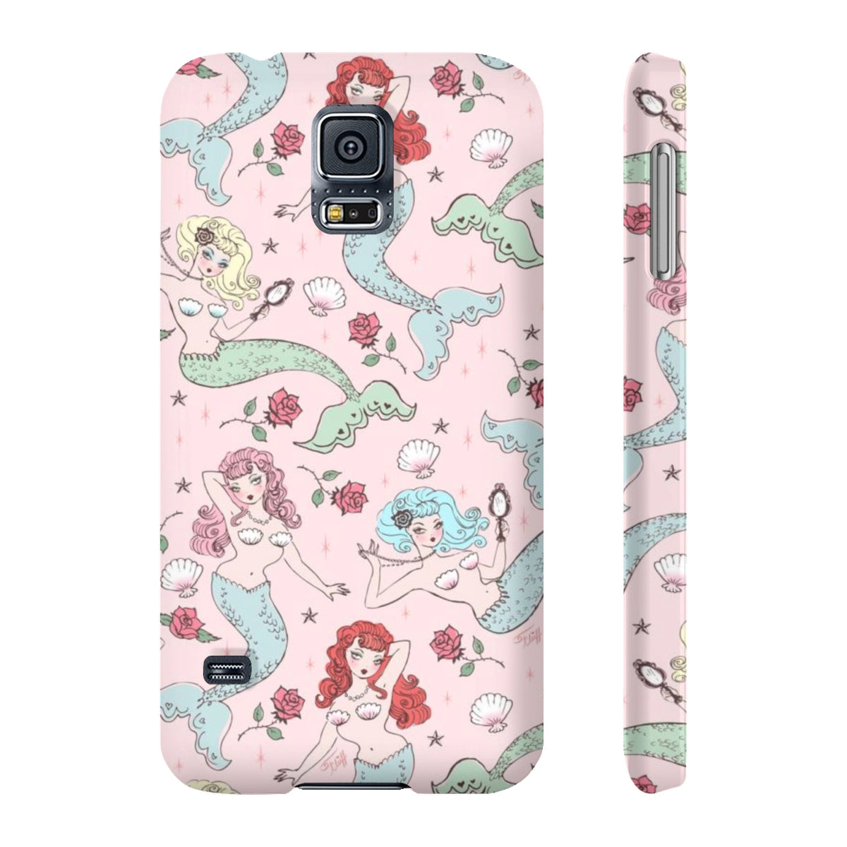 Mermaids and Roses on Pink • Slim Phone Case