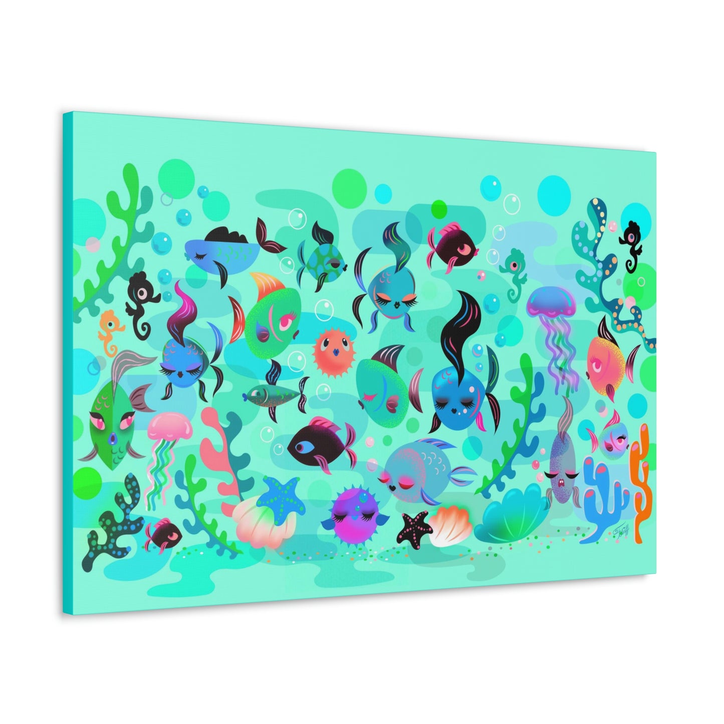 Mid Mod Fishies on Aqua • Canvas Gallery Wrap