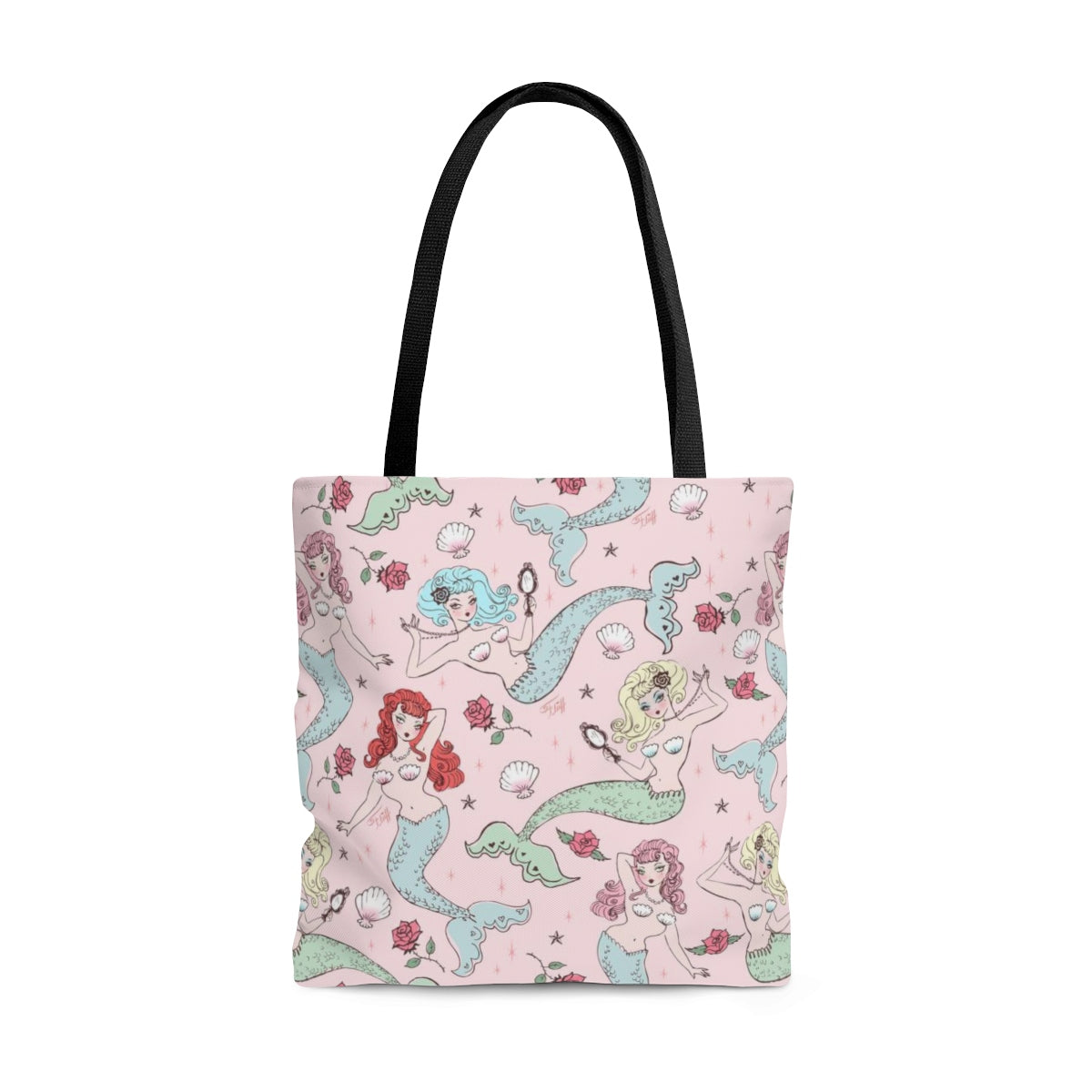 Mermaids and Roses on Pink • Tote Bag