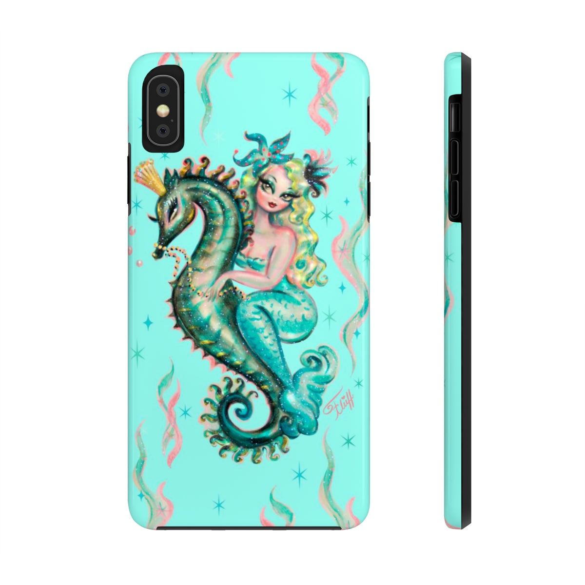 Blue Mermaid Riding a Seahorse Prince • Phone Case
