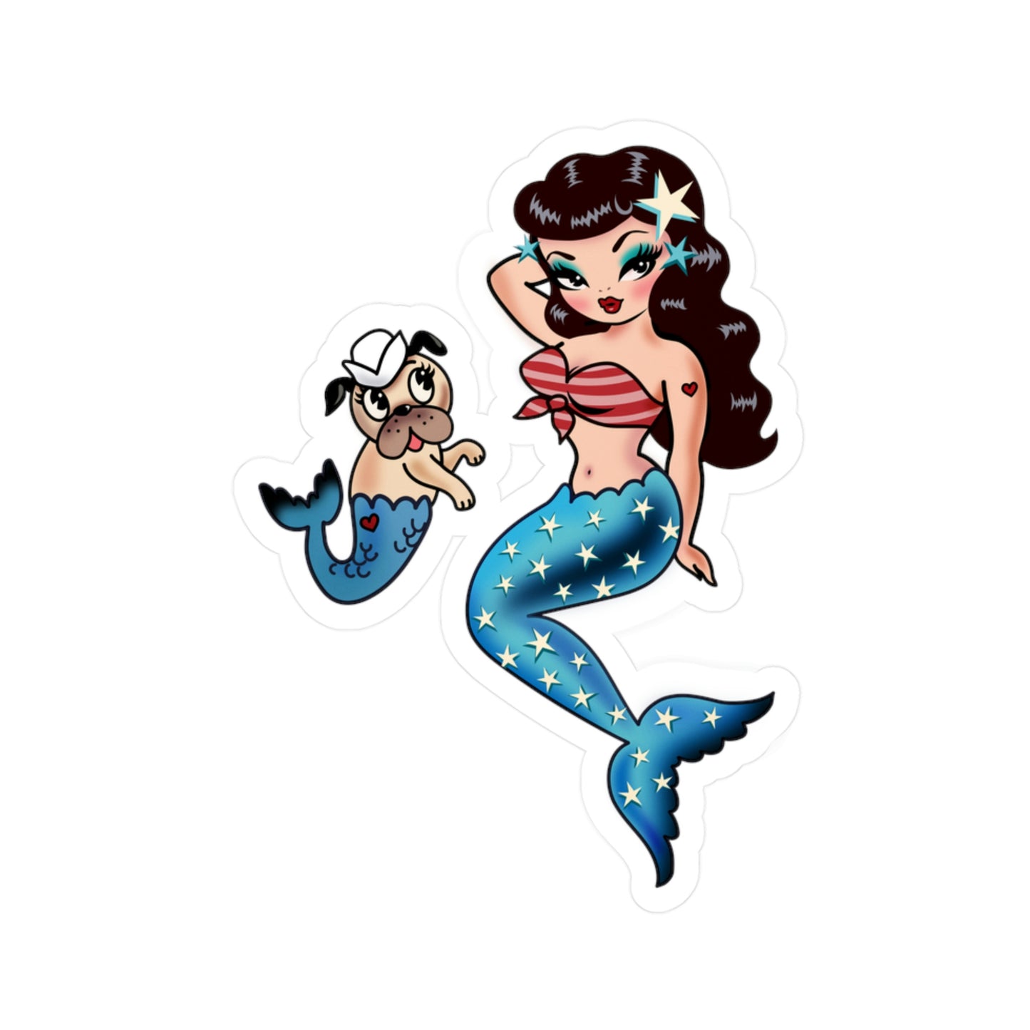 Patriotic Pinup Mermaid with Merpup • Kiss-Cut Vinyl Decals