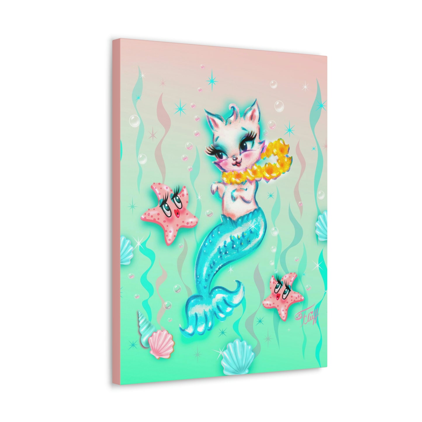 Merkitten with Lei and Starfish • Canvas Gallery Wrap