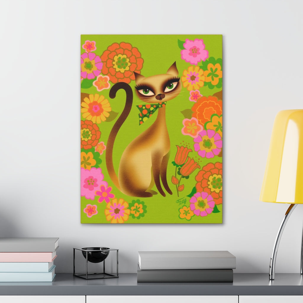 Siamese Mod Flower Kitty • Canvas Gallery Wrap