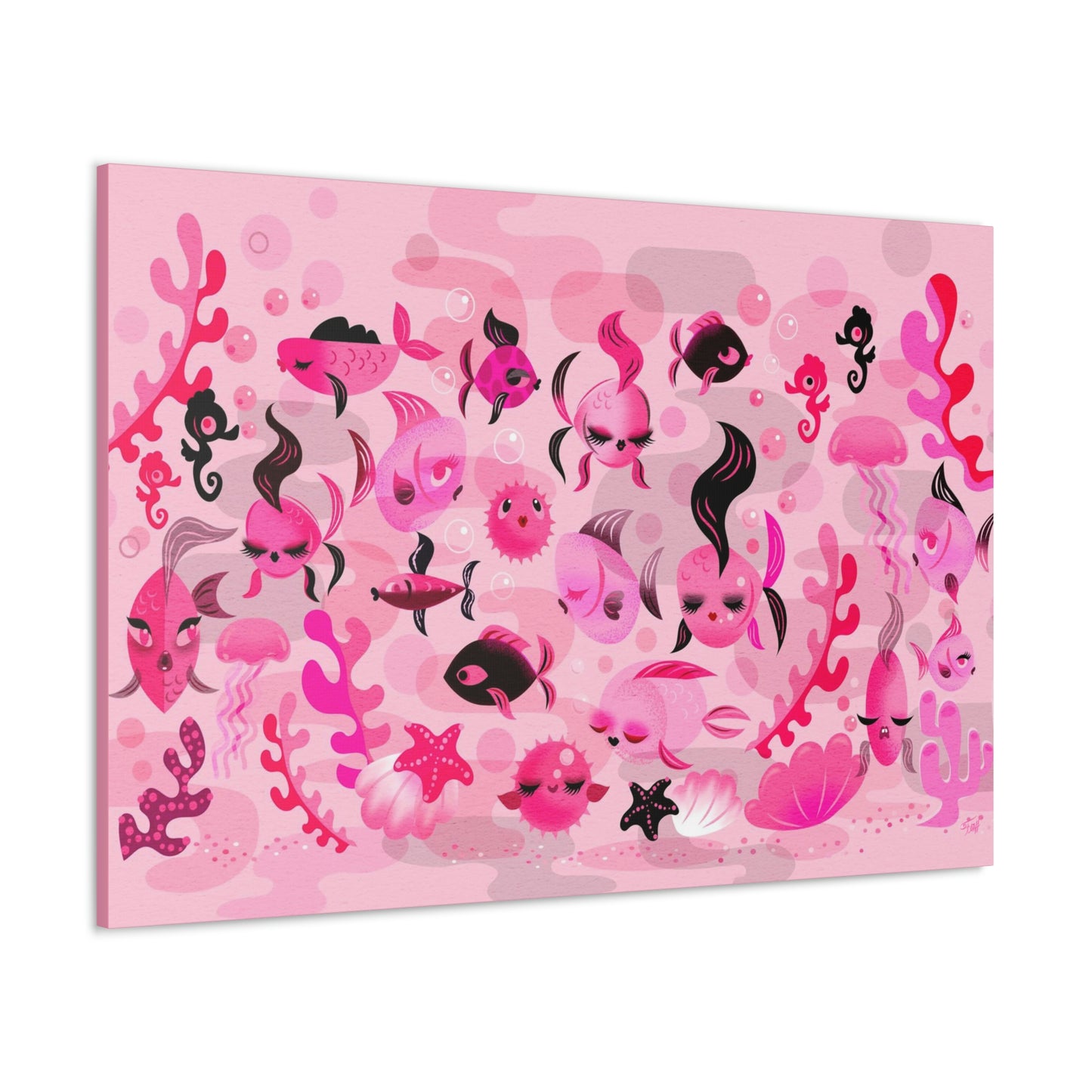 Mid Mod Fishies on Pink • Canvas Gallery Wrap