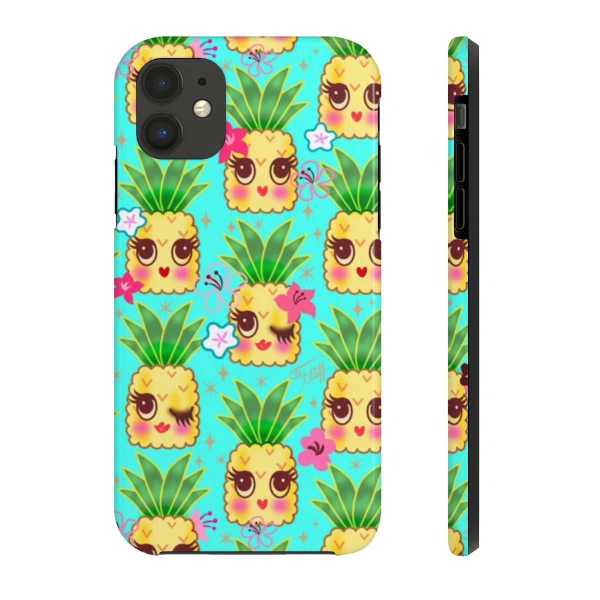 Happy Kawaii Cute Pineapples on Aqua • Phone Case