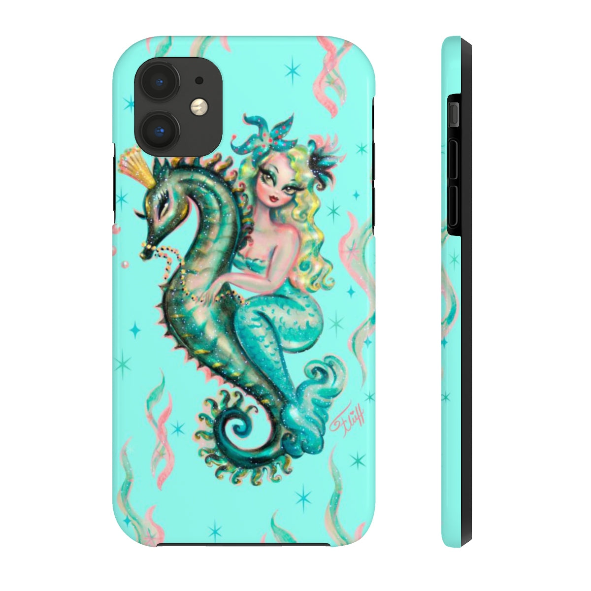 Blue Mermaid Riding a Seahorse Prince • Phone Case
