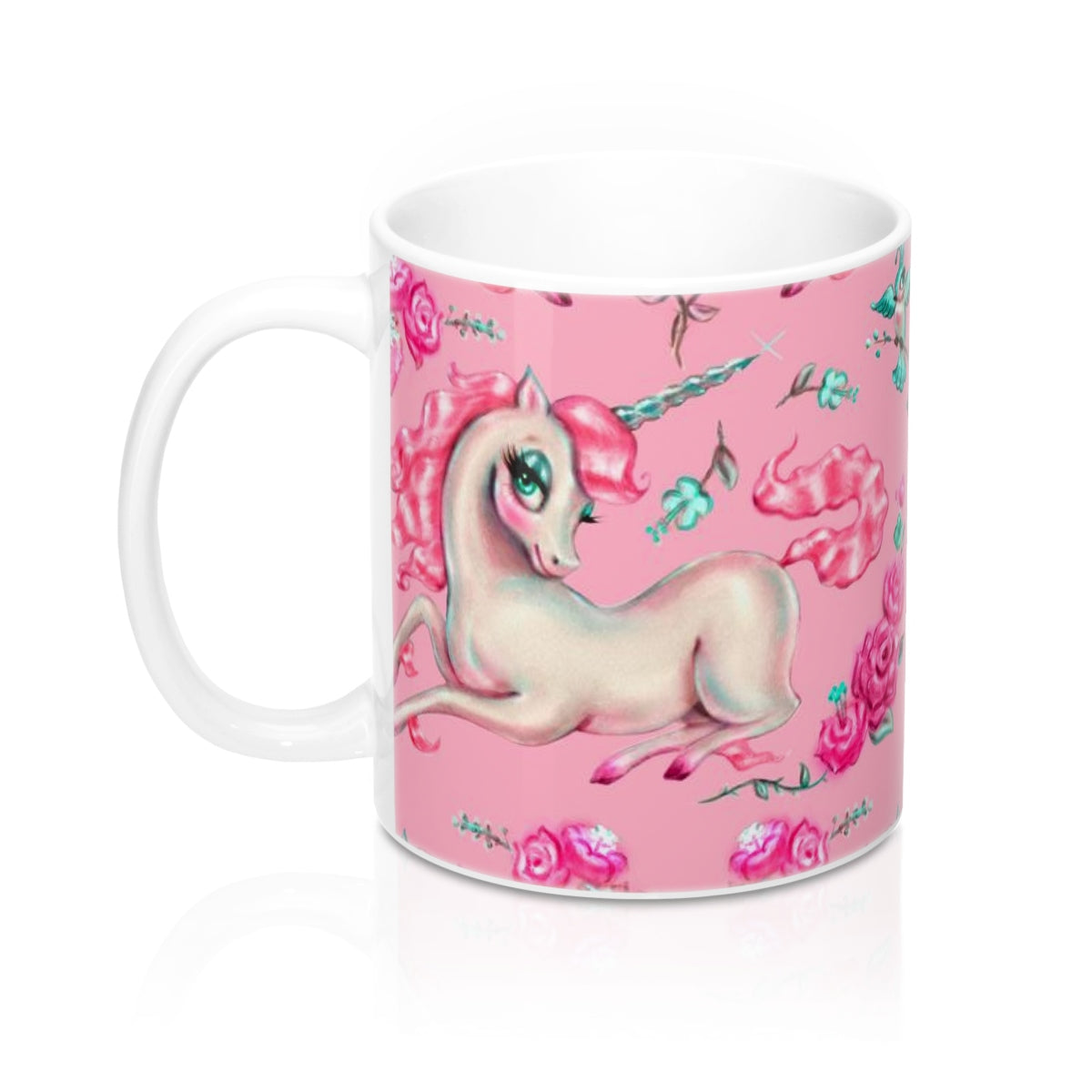 Unicorns and Roses on Pink • Mug 11oz