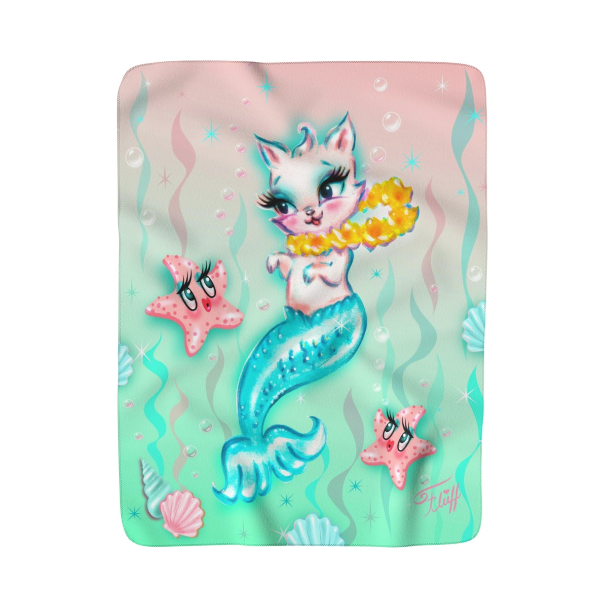 Merkitten with Lei and Starfish • Sherpa Fleece Blanket