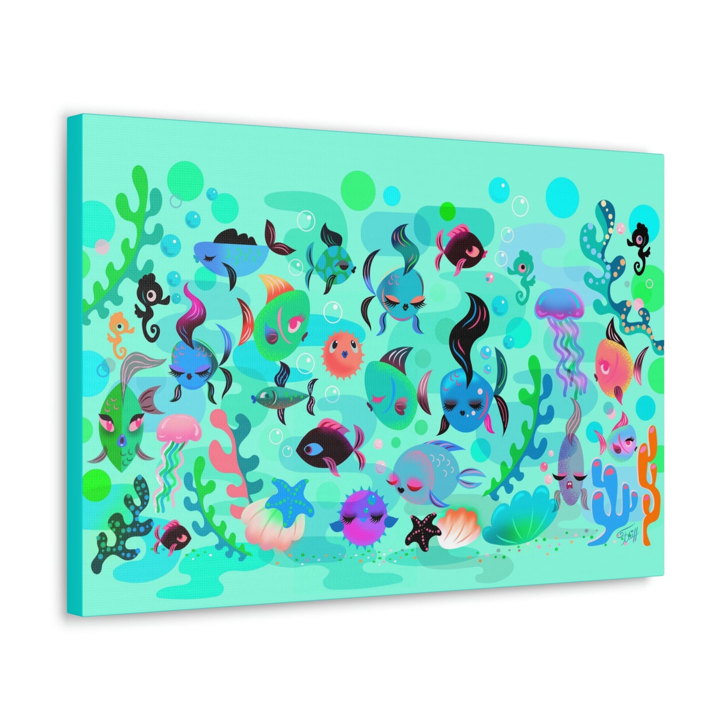 Mid Mod Fishies on Aqua • Canvas Gallery Wrap