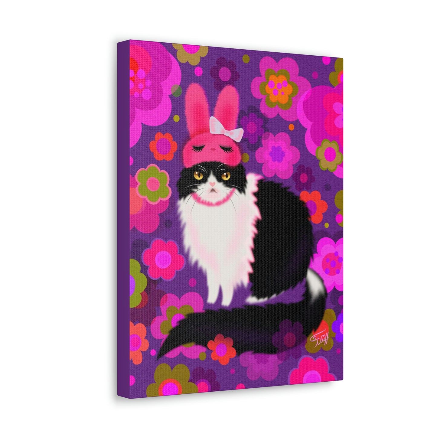 Bunny Cat with Flowers• Canvas Gallery Wrap