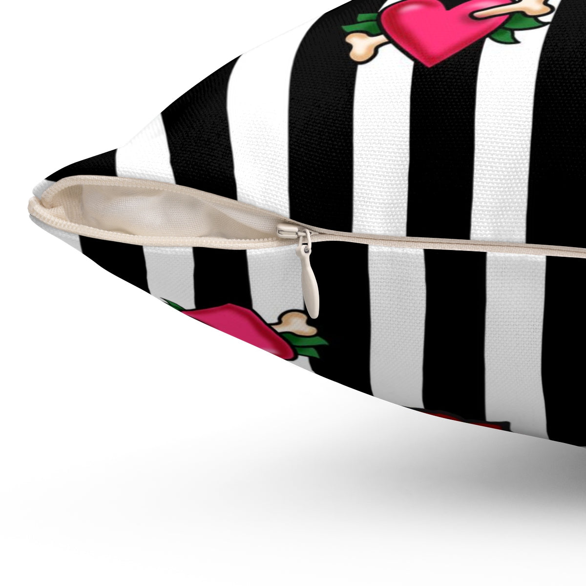 Tattoo Pug with Roses on Stripes • Square Pillow
