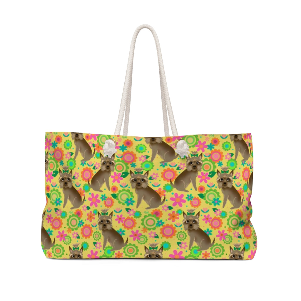 Yorkie with Mod Flowers • Weekender Bag