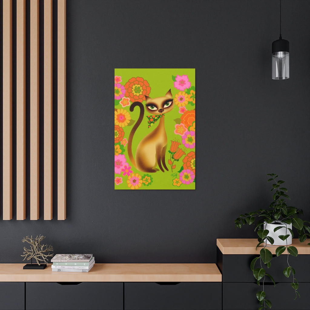 Siamese Mod Flower Kitty • Canvas Gallery Wrap