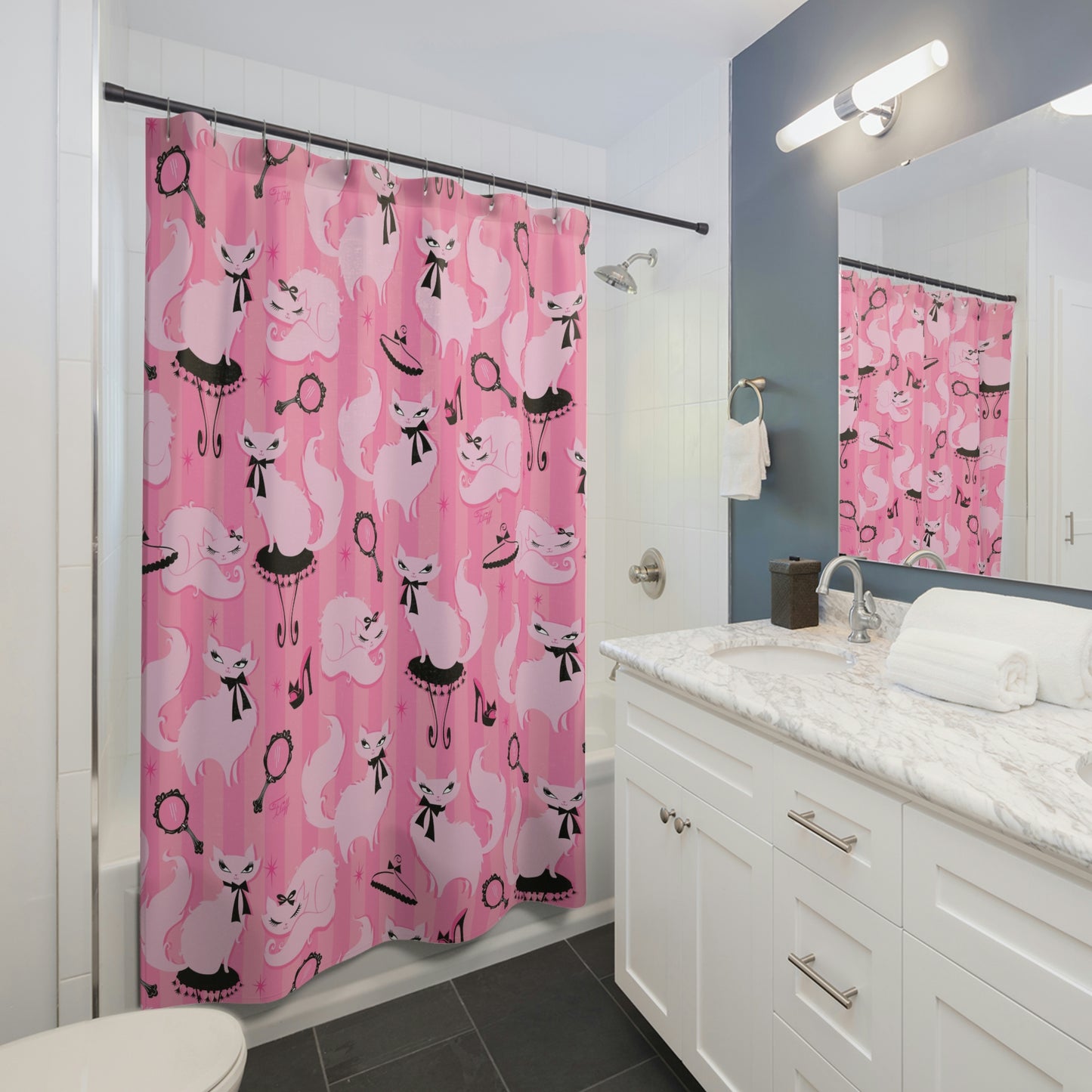 Boudoir Kitties Pink • Shower Curtain
