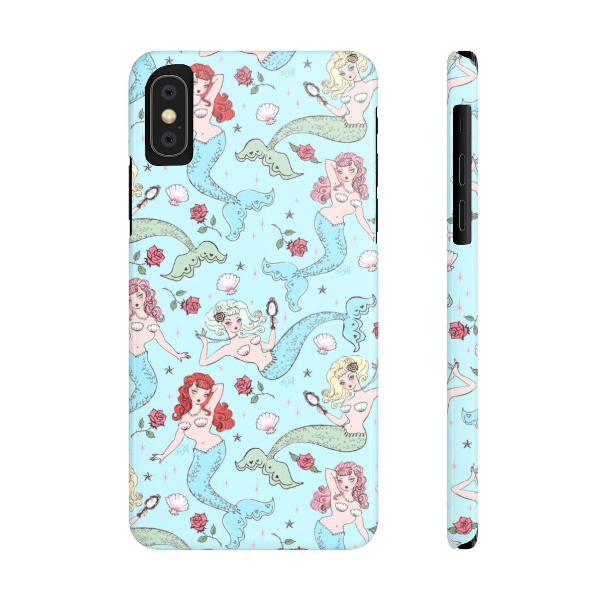 Mermaids and Roses on Aqua • Slim Phone Case
