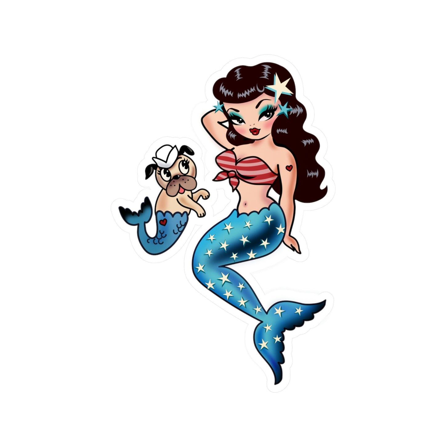 Patriotic Pinup Mermaid with Merpup • Kiss-Cut Vinyl Decals