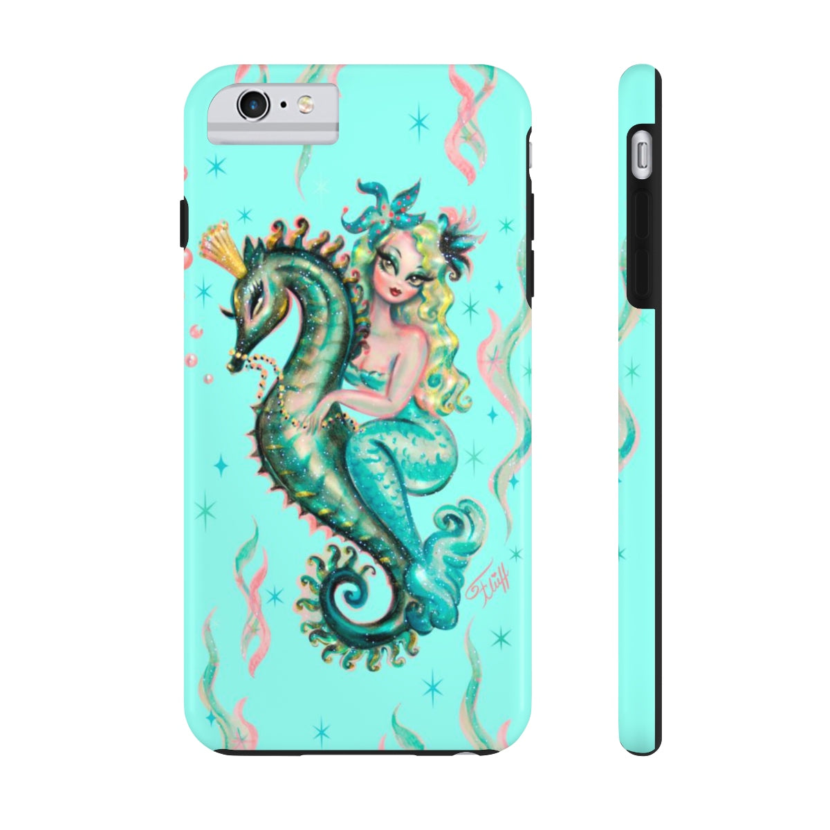 Blue Mermaid Riding a Seahorse Prince • Phone Case