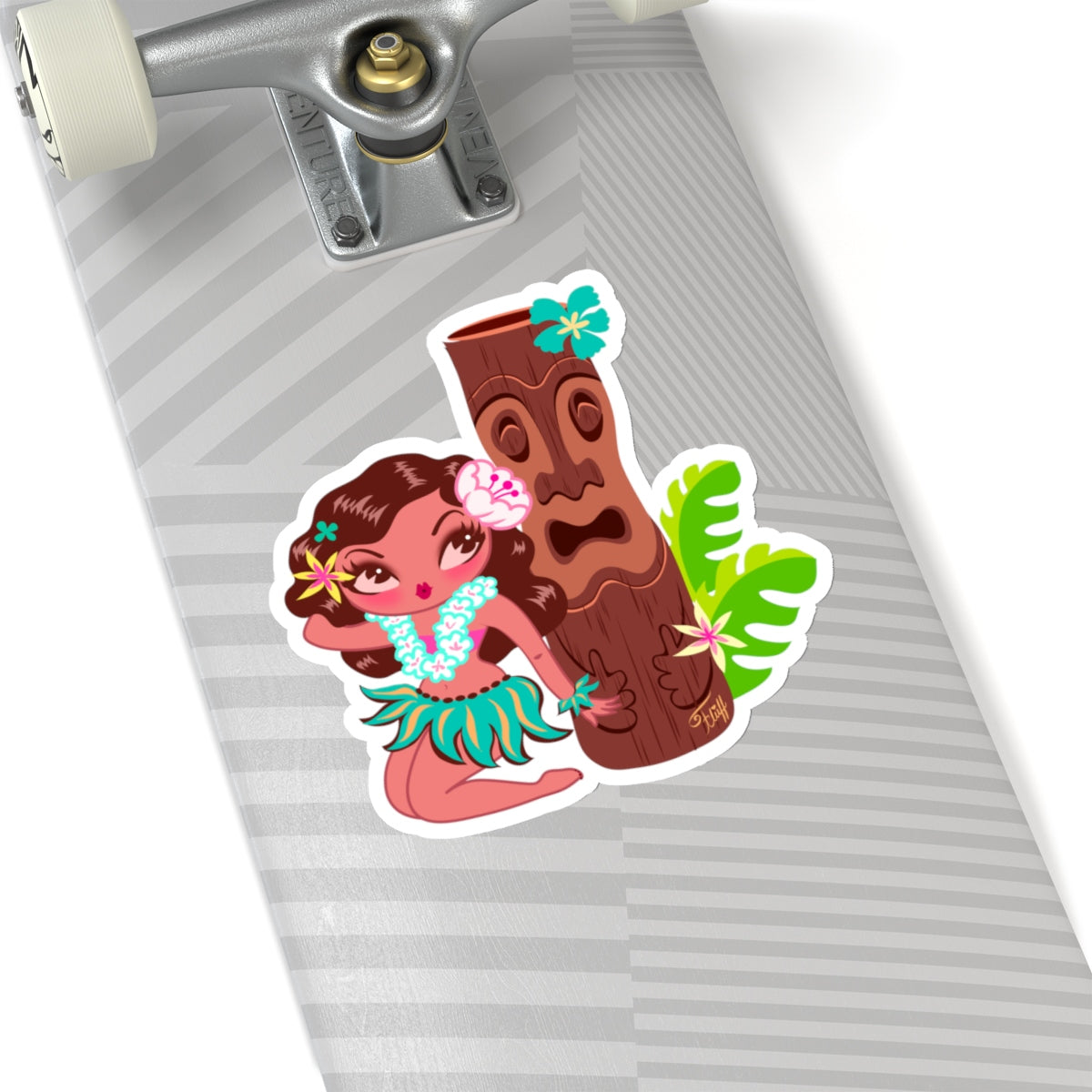Hula Cutie with Tiki • Kiss-Cut Sticker