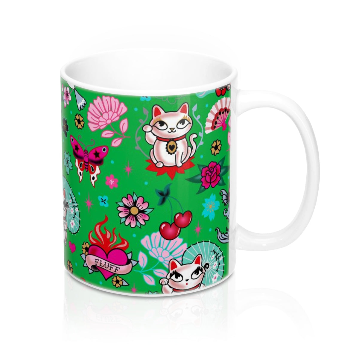 Lucky Cat on Green • Mug 11oz
