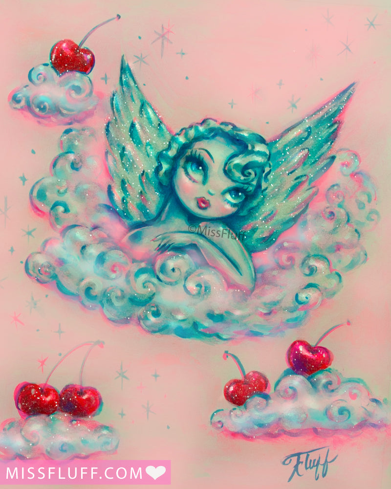 Angel on a Cloud with Cherries • Art Print
