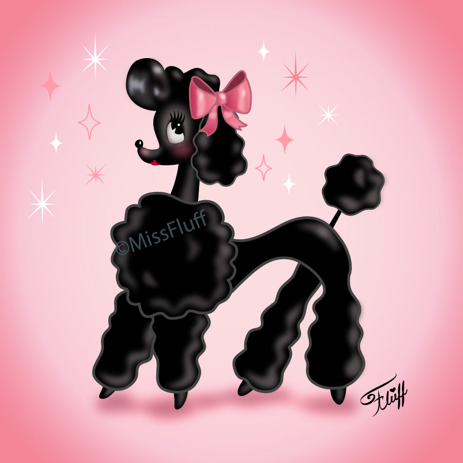 Pixie Poodle Black on Pink • Art Print