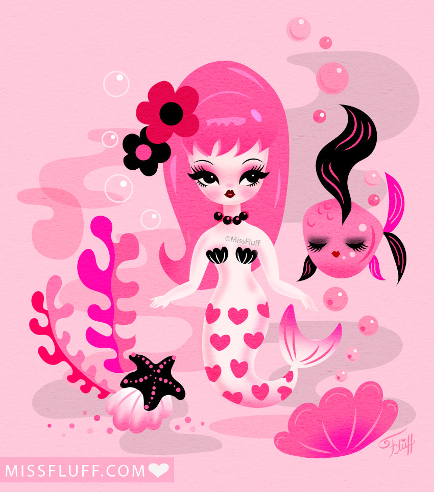 Mod Mermaid in Pinks • Art Print