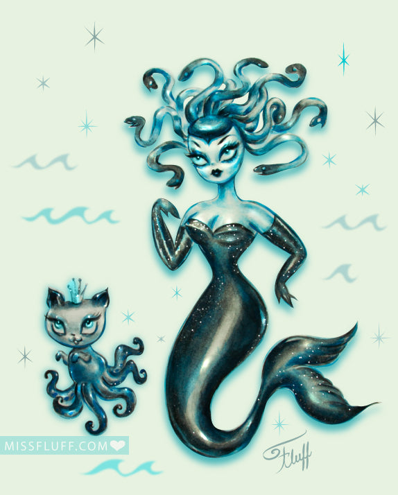 Merkittens with Pearls Aqua• Art Print – Miss Fluff's Boutique